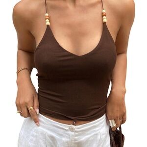 Elegant Brown Beaded Strap Camisole